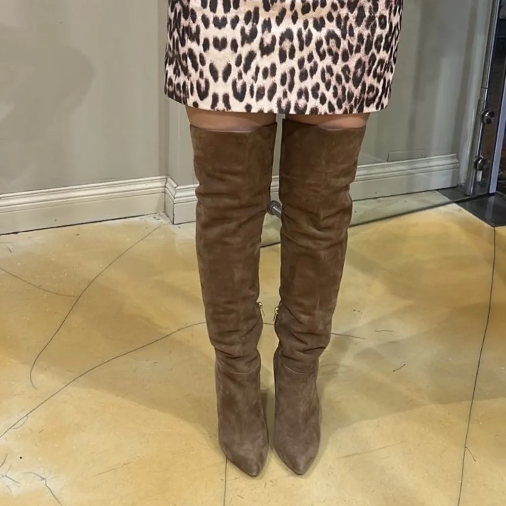 NWT Pura Lopez Brown Over-the-Knee Boots with Suede Finish